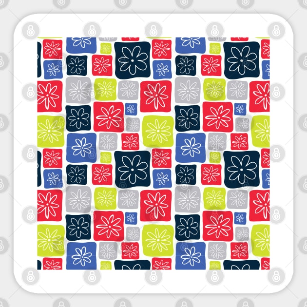 Doodle Squares with Flowers Blue, Red, Gray, Lime green Sticker by Sandra Hutter Designs